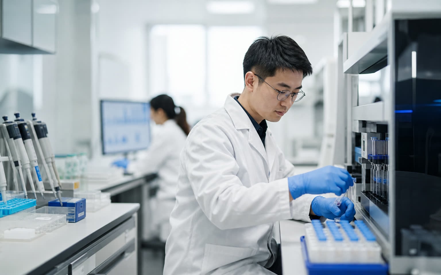 研究人員在精準健康實驗室中處理多體學樣本