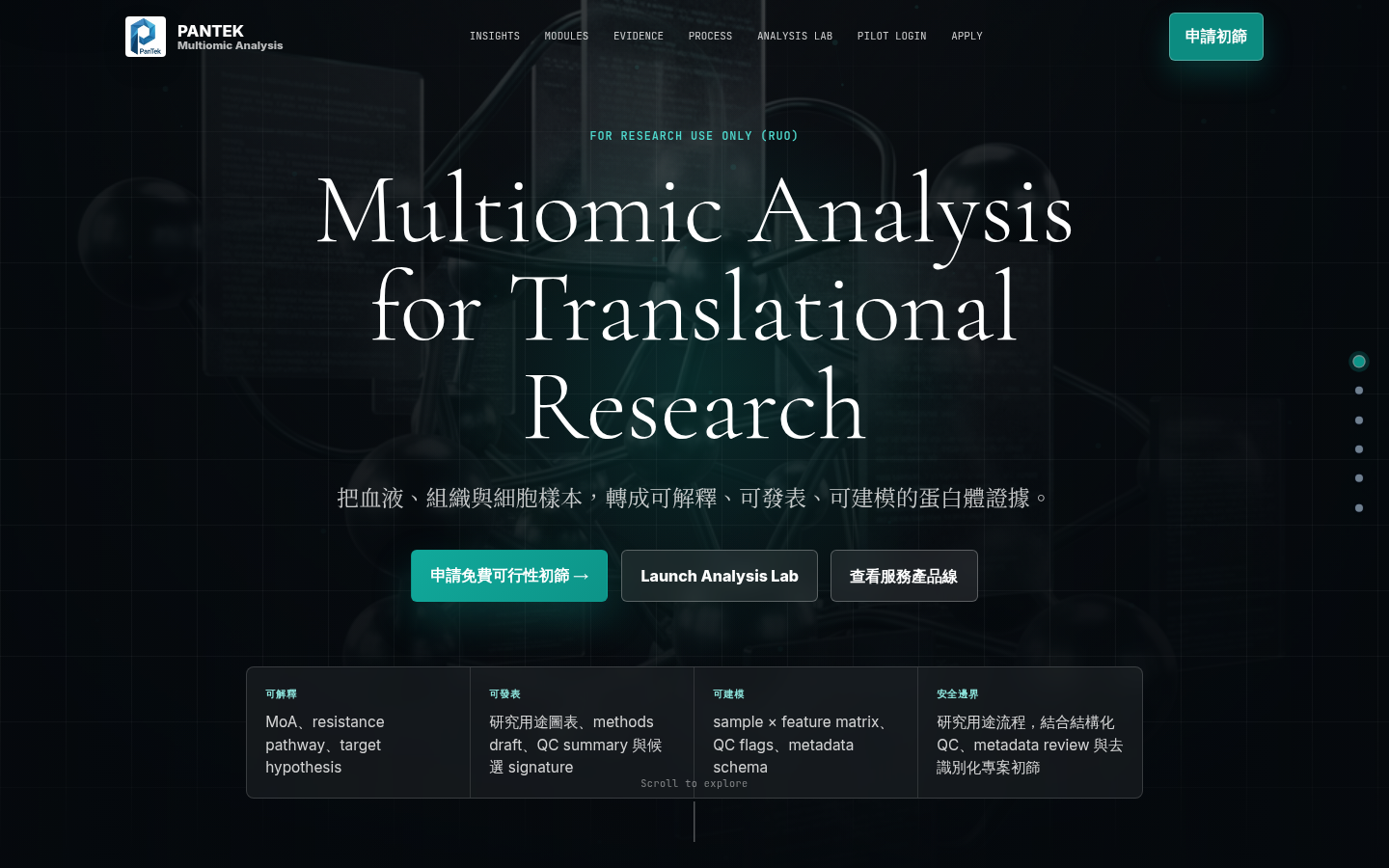 PanTek Multiomic Analysis 公開研究服務頁面